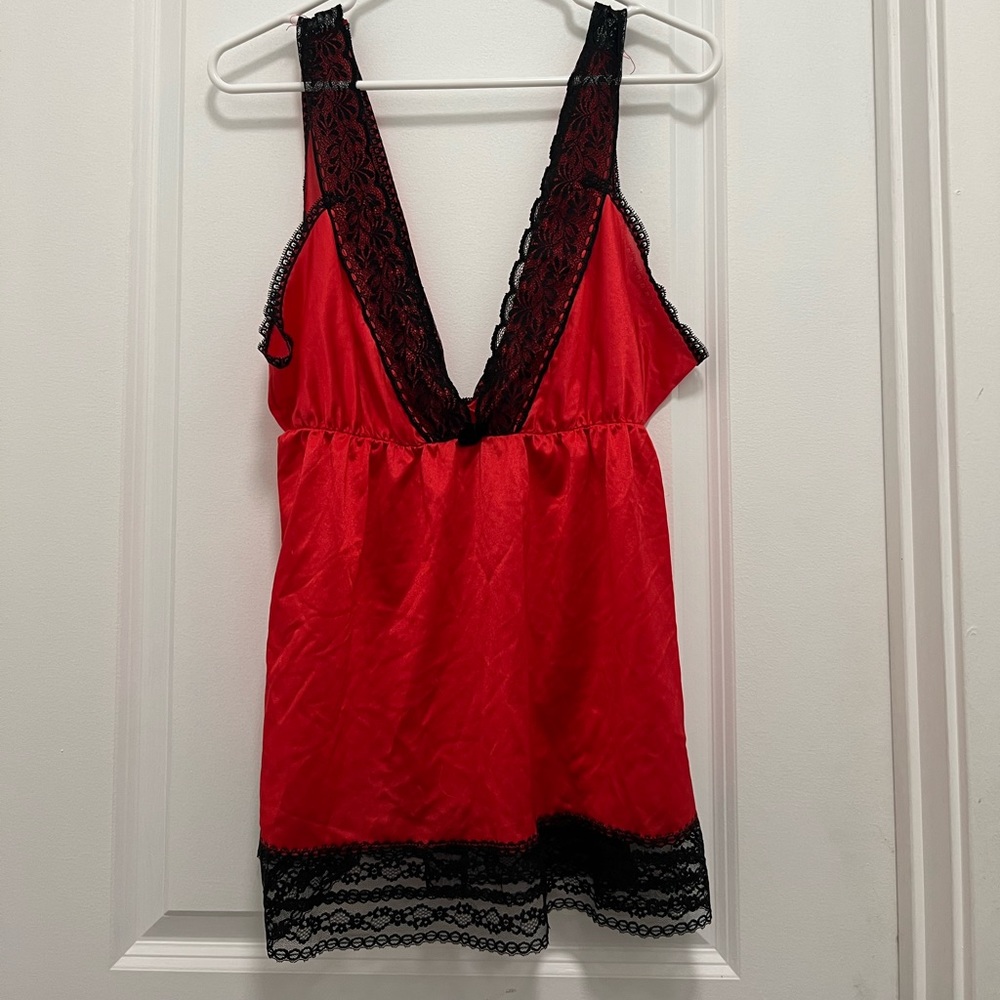 A red top top with lace trimming